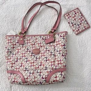 Coach heart tote and passport holder